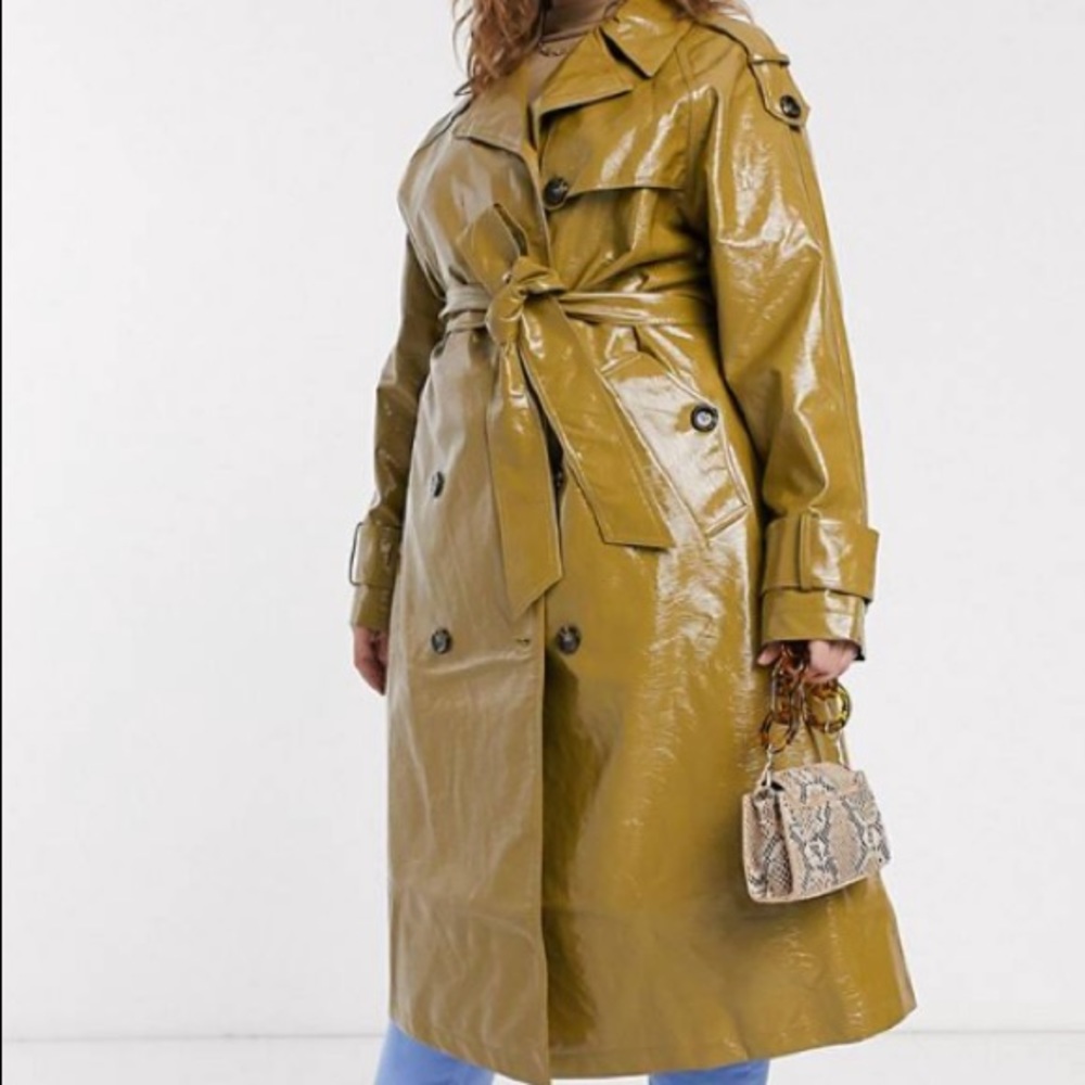 ASOS CURVE . vinyl trench coat in khaki